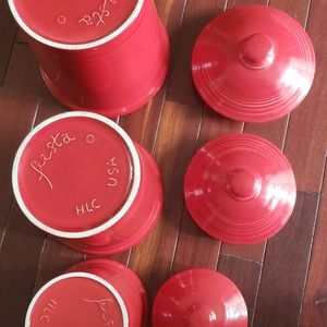 3 piece set fiestaware cannisters red